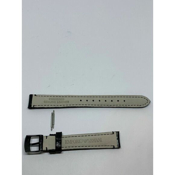 Emporio Armani Authentic 14mm all black genuine leather watch Band with pins L70 - Picture 10 of 10
